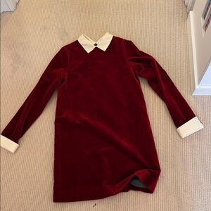 Bonpoint Velvet Dress with Contrast Collar in Deep Red and Cream